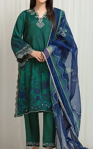 Edenrobe Green Raw Silk Suit | Pakistani Embroidered Chiffon Dresses USA- Image 1