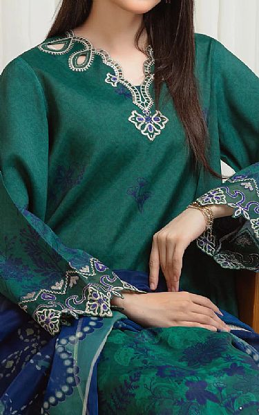 Edenrobe Green Raw Silk Suit | Pakistani Embroidered Chiffon Dresses USA- Image 3