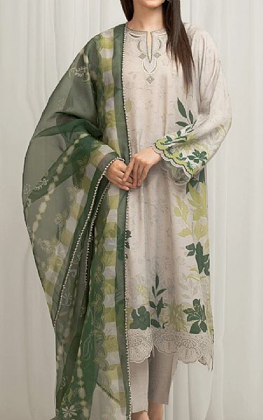 Edenrobe Pastel Grey/Sage Raw Silk Suit | Pakistani Embroidered Chiffon Dresses USA- Image 1