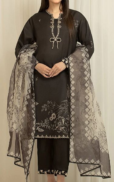 Edenrobe Black Raw Silk Suit | Pakistani Embroidered Chiffon Dresses USA- Image 1