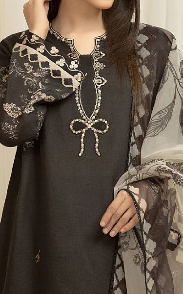 Edenrobe Black Raw Silk Suit | Pakistani Embroidered Chiffon Dresses USA- Image 3