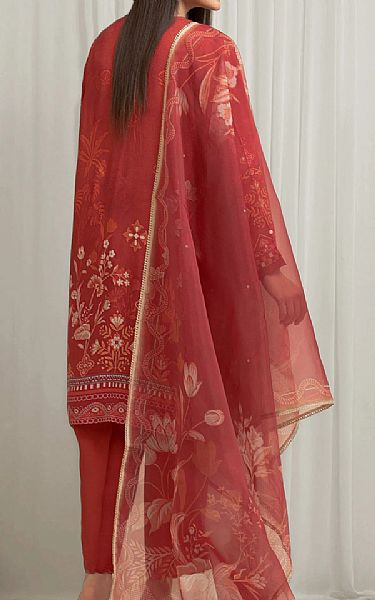 Edenrobe Pale Red Raw Silk Suit | Pakistani Embroidered Chiffon Dresses USA- Image 2