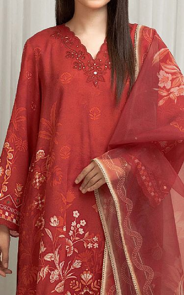 Edenrobe Pale Red Raw Silk Suit | Pakistani Embroidered Chiffon Dresses USA- Image 3