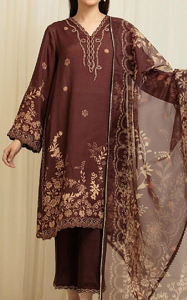 Edenrobe Brown Raw Silk Suit | Pakistani Embroidered Chiffon Dresses USA- Image 1