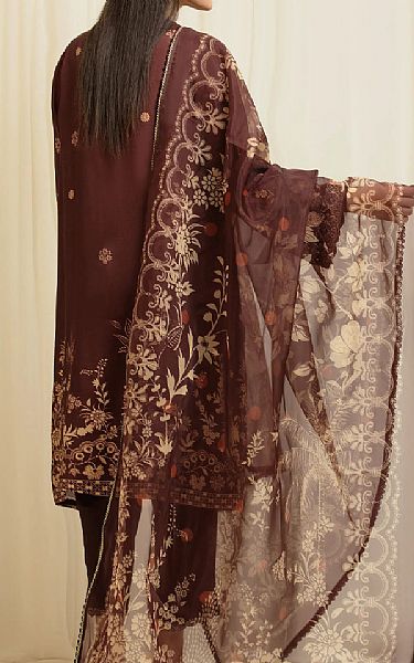 Edenrobe Brown Raw Silk Suit | Pakistani Embroidered Chiffon Dresses USA- Image 2