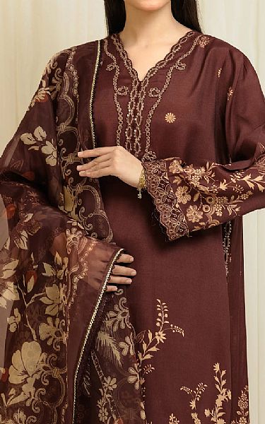 Edenrobe Brown Raw Silk Suit | Pakistani Embroidered Chiffon Dresses USA- Image 3