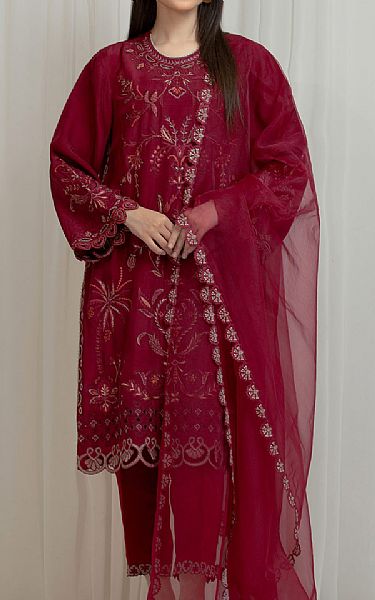 Edenrobe Wine Red Silk Suit | Pakistani Embroidered Chiffon Dresses USA- Image 1