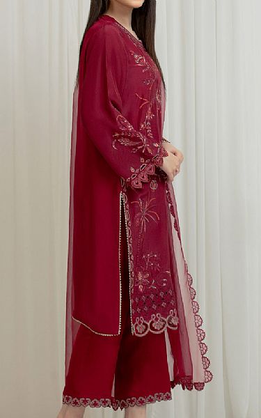 Edenrobe Wine Red Silk Suit | Pakistani Embroidered Chiffon Dresses USA- Image 2