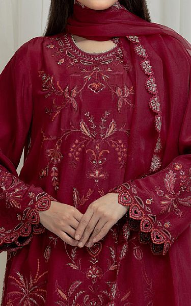Edenrobe Wine Red Silk Suit | Pakistani Embroidered Chiffon Dresses USA- Image 3