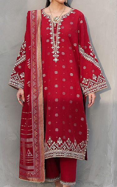 Edenrobe Red Jacquard Suit | Pakistani Embroidered Chiffon Dresses USA- Image 1