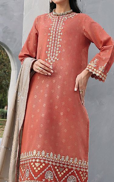 Edenrobe Coral Jacquard Suit | Pakistani Embroidered Chiffon Dresses USA- Image 3