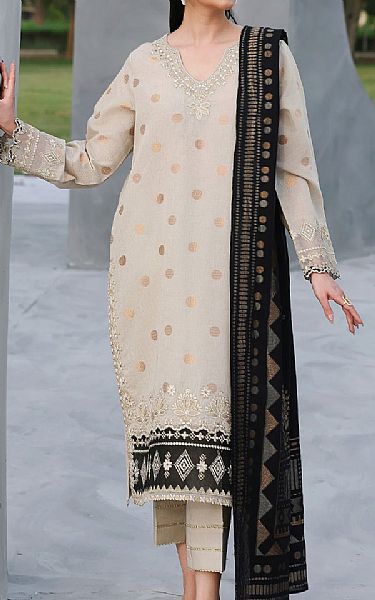 Edenrobe Beige Jacquard Suit | Pakistani Embroidered Chiffon Dresses USA- Image 1