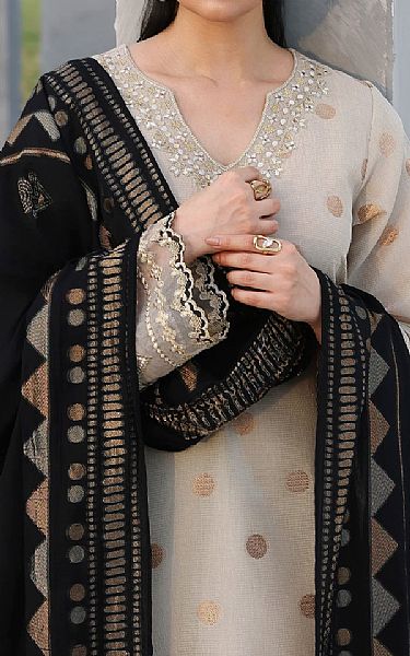 Edenrobe Beige Jacquard Suit | Pakistani Embroidered Chiffon Dresses USA- Image 3