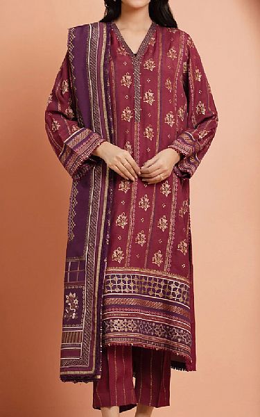 Edenrobe Light Burgundy Cambric Suit | Pakistani Lawn Dress in USA- Image 1