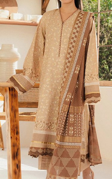 Edenrobe Tan Cambric Suit | Pakistani Lawn Dress in USA- Image 1