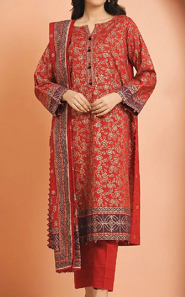 Edenrobe Red Cambric Suit | Pakistani Lawn Dress in USA- Image 1