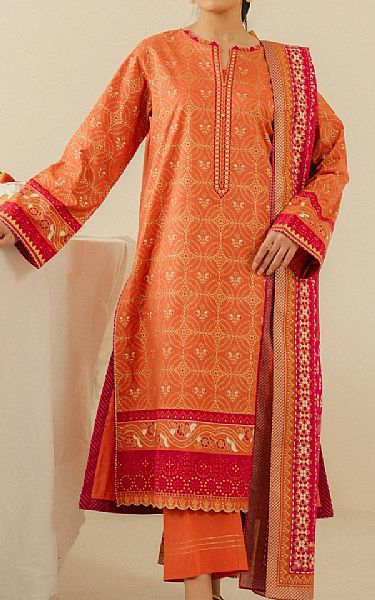 Edenrobe Safety Orange Cambric Suit | Pakistani Lawn Dress in USA- Image 1
