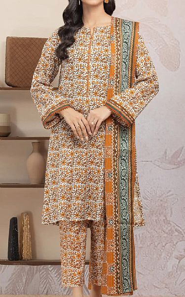 Edenrobe Off White/Orange Lawn Suit | Pakistani Lawn Dress in USA- Image 1