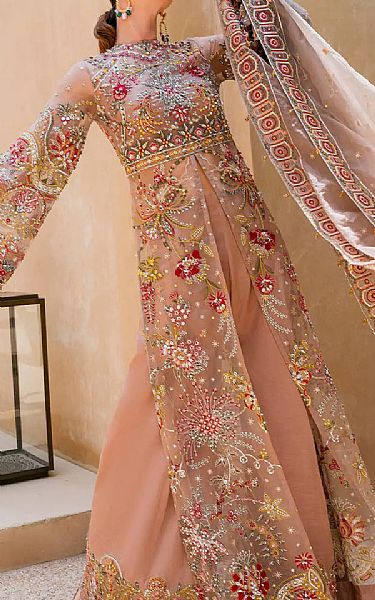 Elaf Tea Pink Organza Suit | Pakistani Embroidered Chiffon Dresses- Image 1