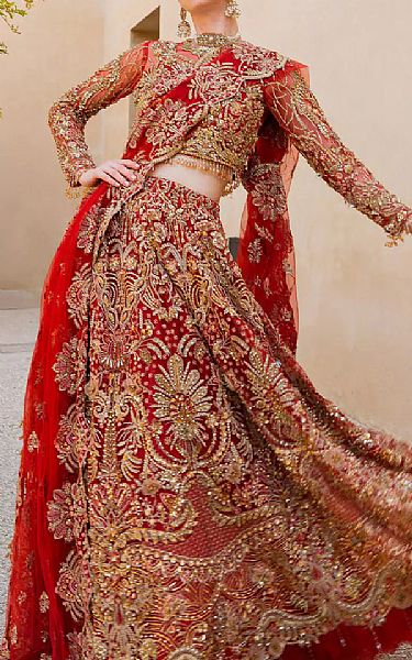 Elaf Red Net Suit | Pakistani Embroidered Chiffon Dresses- Image 1