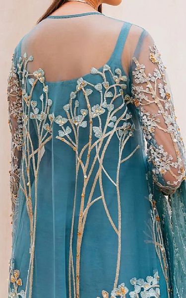 Elaf Turquoise Net Suit | Pakistani Embroidered Chiffon Dresses- Image 2
