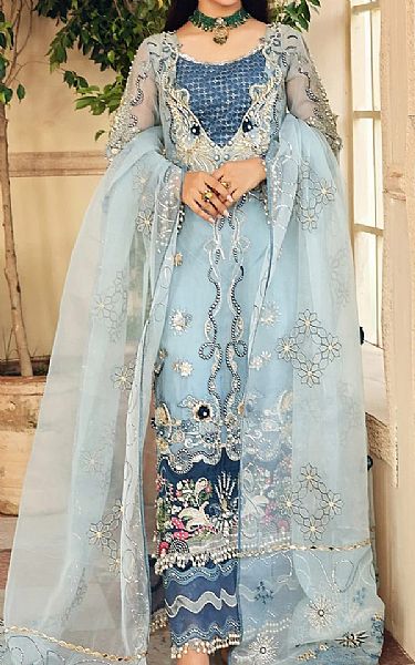 Elaf Sky Blue Organza Suit | Pakistani Dresses in USA- Image 1