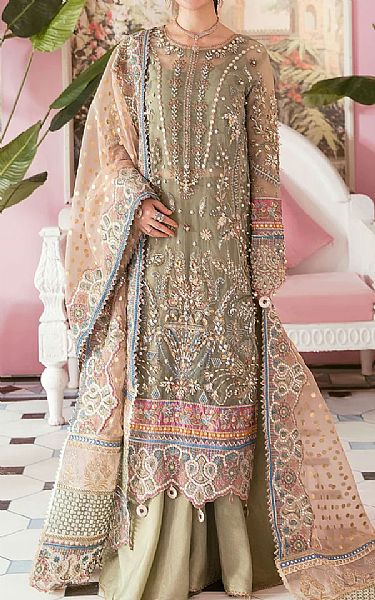 Elaf Pistachio Green Organza Suit | Pakistani Wedding Dresses- Image 1