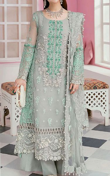 Elaf Grey Organza Suit | Pakistani Dresses in USA- Image 1