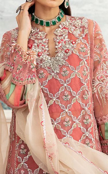 Elaf Salmon Pink Organza Suit | Pakistani Embroidered Chiffon Dresses- Image 2