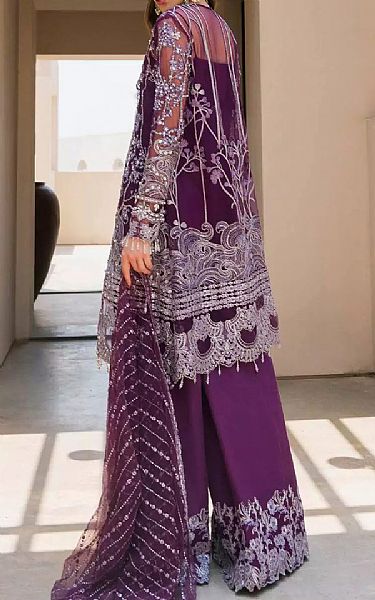 Elaf Egg Plant Net Suit | Pakistani Embroidered Chiffon Dresses- Image 2