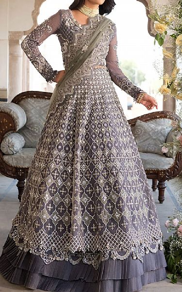 Elaf White/Grey Organza Suit | Pakistani Embroidered Chiffon Dresses USA- Image 2