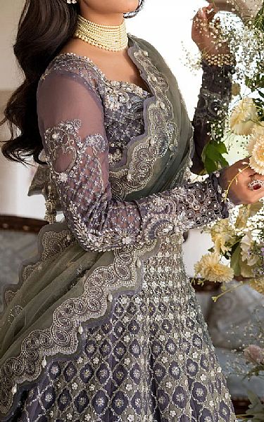 Elaf White/Grey Organza Suit | Pakistani Embroidered Chiffon Dresses USA- Image 3