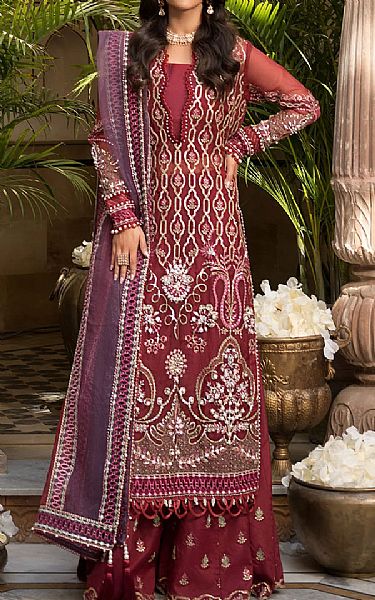 Elaf Maroon Organza Suit | Pakistani Embroidered Chiffon Dresses USA- Image 1