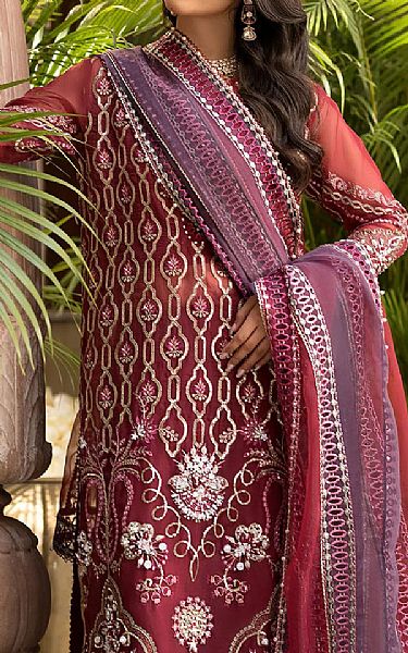Elaf Maroon Organza Suit | Pakistani Embroidered Chiffon Dresses USA- Image 2