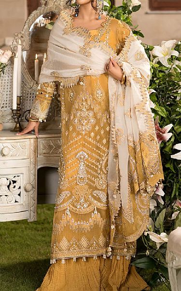 Elaf Sand Gold Organza Suit | Pakistani Embroidered Chiffon Dresses USA- Image 2