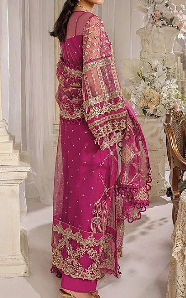 Elaf Raspberry Net Suit | Pakistani Embroidered Chiffon Dresses USA- Image 2