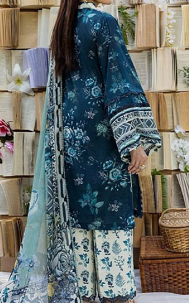 Elaf Off White/Prussian Blue Lawn Suit | Pakistani Lawn Dress in USA- Image 2