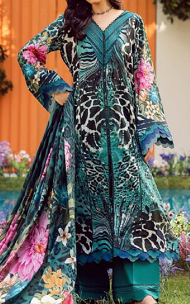Elaf Teal/Black Lawn Suit | Pakistani Lawn Dress in USA- Image 1