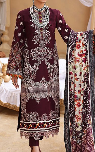 Elaf Wine Red Khaddar Suit | Pakistani Winter Dresses- Image 1