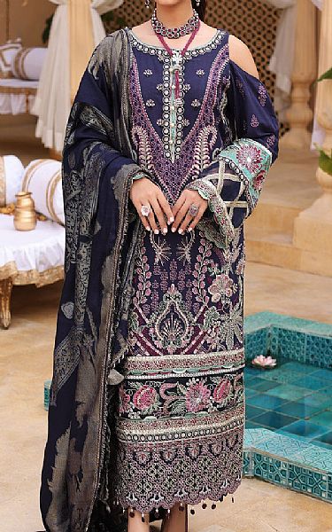 Elaf Navy Bue Khaddar Suit | Pakistani Winter Dresses- Image 1