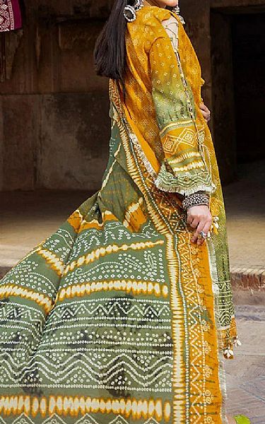 Ellena Mustard/Green Lawn Suit | Pakistani Lawn Dress in USA- Image 2