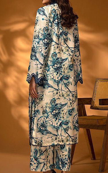 Ellena Off-white/Teal Lawn Suit (2 Pcs) | Pakistani Lawn Dress in USA- Image 2