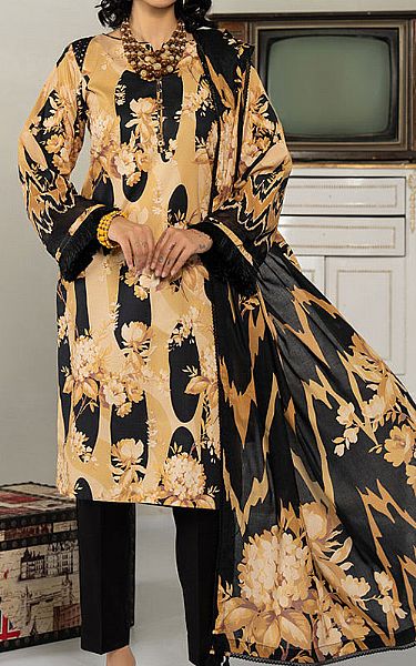 Ellena Beige/Black Lawn Suit | Pakistani Lawn Dress in USA- Image 1