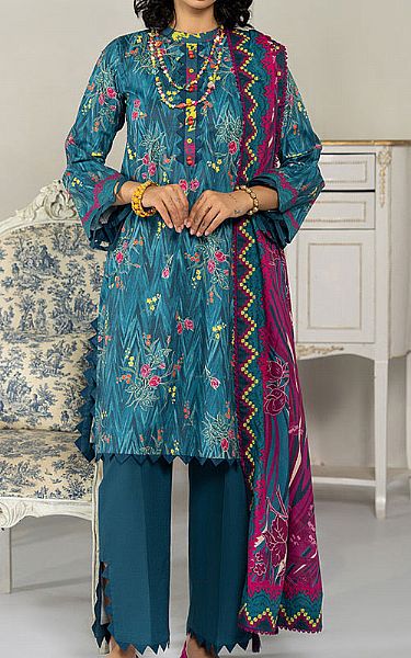 Ellena Teal Lawn Suit | Pakistani Lawn Dress in USA- Image 1