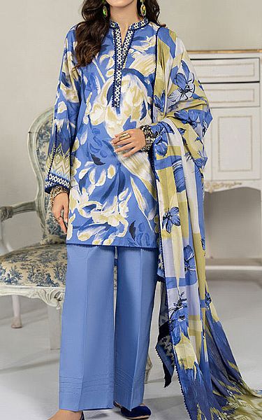Ellena Cadet Blue Lawn Suit | Pakistani Lawn Dress in USA- Image 1