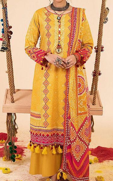 Ellena Mustard Lawn Suit | Pakistani Lawn Dress in USA- Image 1
