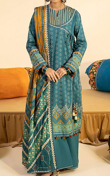 Ellena Teal Lawn Suit | Pakistani Lawn Dress in USA- Image 1