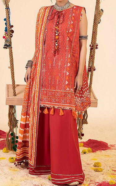 Ellena Orange Lawn Suit | Pakistani Lawn Dress in USA- Image 1