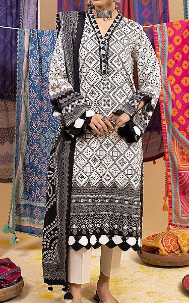 Ellena White/Black Lawn Suit | Pakistani Lawn Dress in USA- Image 1