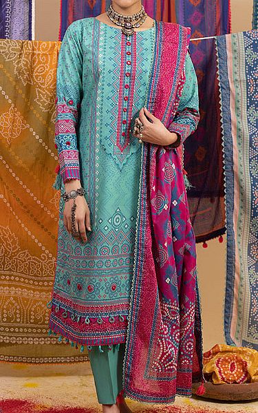 Ellena Turquoise Lawn Suit | Pakistani Lawn Dress in USA- Image 1